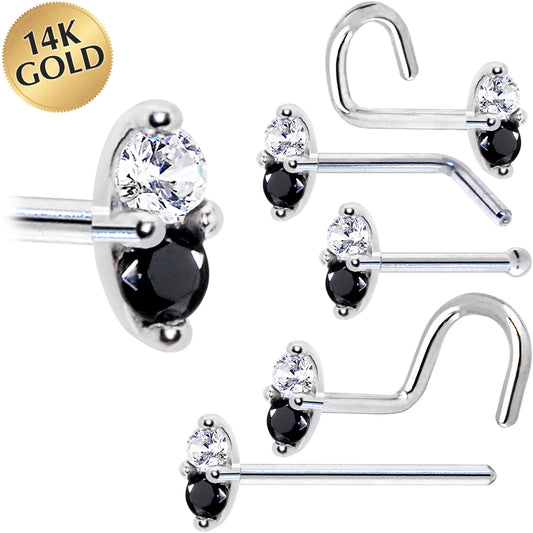 14k White Gold Black 1.5mm CZ Marquise Nose Ring