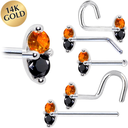 14k White Gold Black Orange 1.5mm CZ Marquise Nose Ring