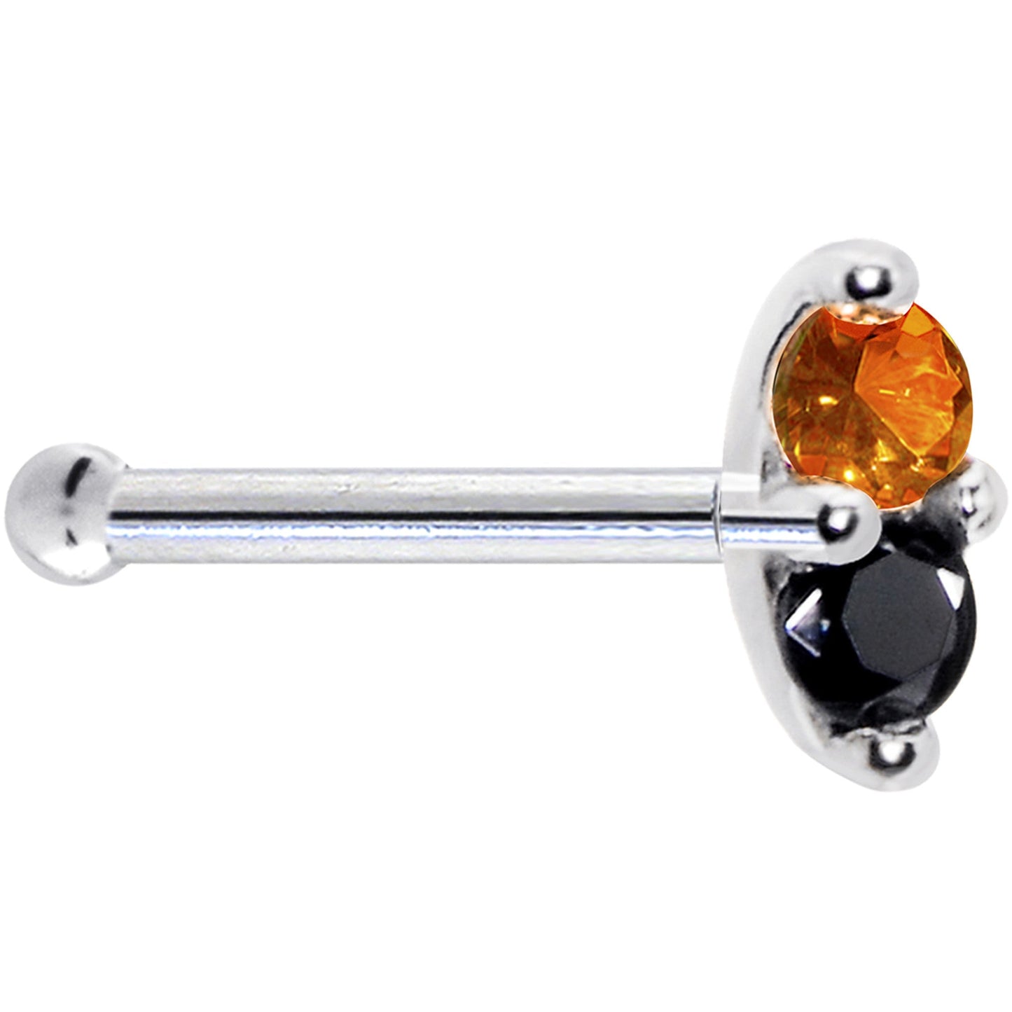 14k White Gold Black Orange 1.5mm CZ Marquise Nose Ring