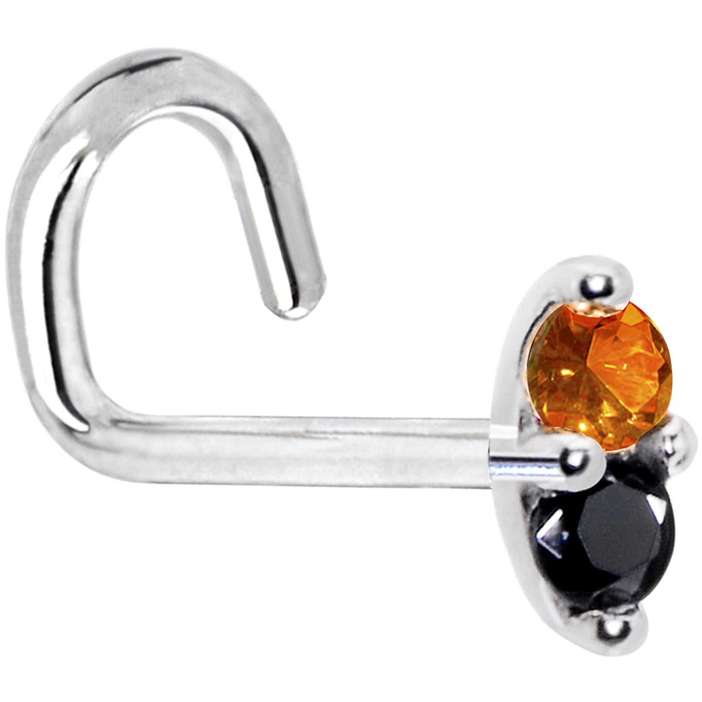14k White Gold Black Orange 1.5mm CZ Marquise Nose Ring