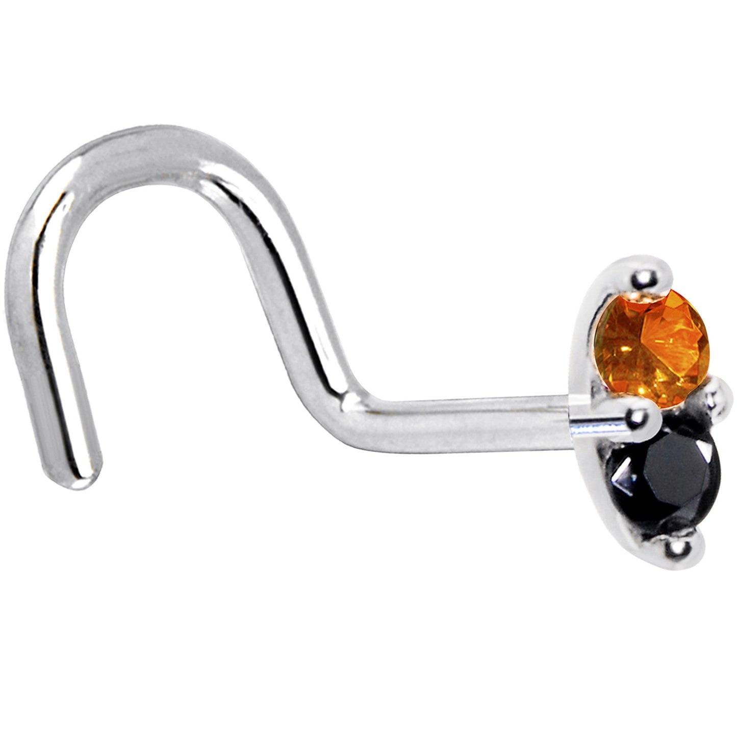 14k White Gold Black Orange 1.5mm CZ Marquise Nose Ring