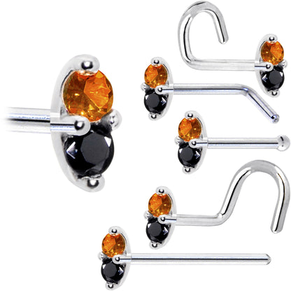 14k White Gold Black Orange 1.5mm CZ Marquise Nose Ring