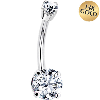 14k White Gold Clear Cubic Zirconia Round Belly Ring
