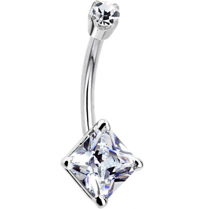 14k White Gold Clear Cubic Zirconia Princess Belly Ring