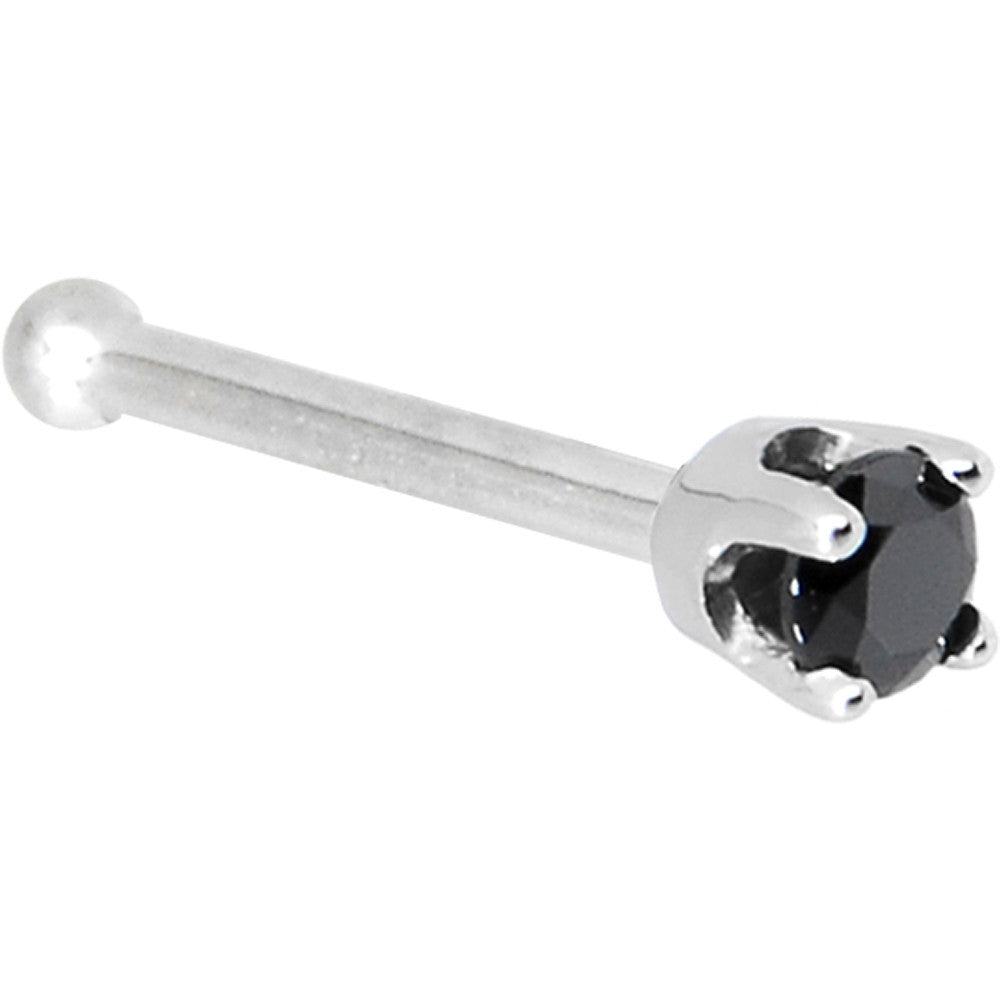 Solid 14K White Gold 2mm Black Cubic Zirconia Nose Ring