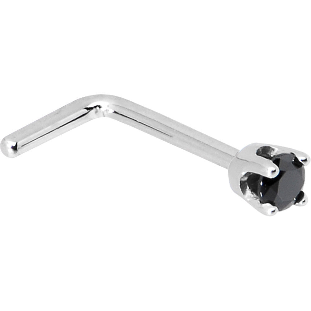 Solid 14K White Gold 2mm Black Cubic Zirconia Nose Ring