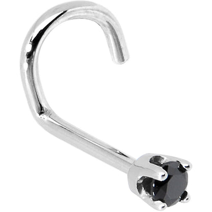 Solid 14K White Gold 2mm Black Cubic Zirconia Nose Ring