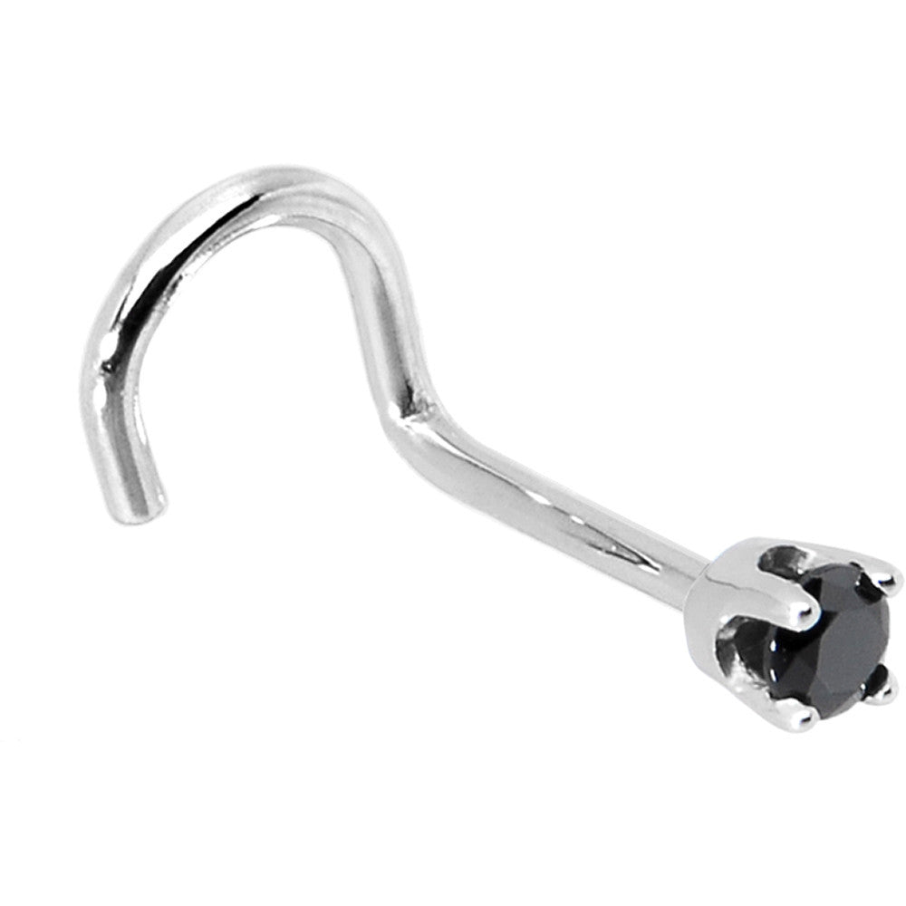 Solid 14K White Gold 2mm Black Cubic Zirconia Nose Ring