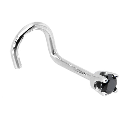 Solid 14K White Gold 2mm Black Cubic Zirconia Nose Ring