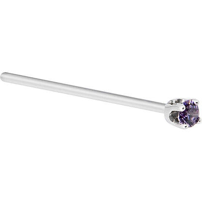 Solid 14K White Gold 2mm Amethyst Cubic Zirconia Nose Ring