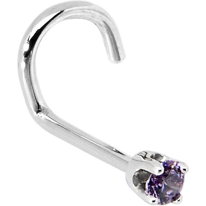 Solid 14K White Gold 2mm Amethyst Cubic Zirconia Nose Ring
