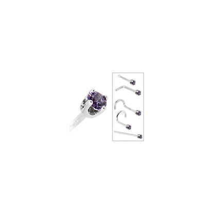 Solid 14K White Gold 2mm Amethyst Cubic Zirconia Nose Ring