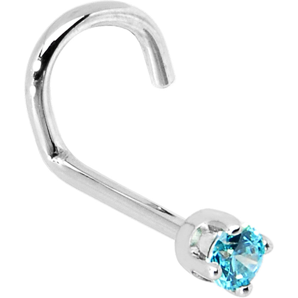 Solid 14K White Gold 2mm Mint Green Cubic Zirconia Nose Ring