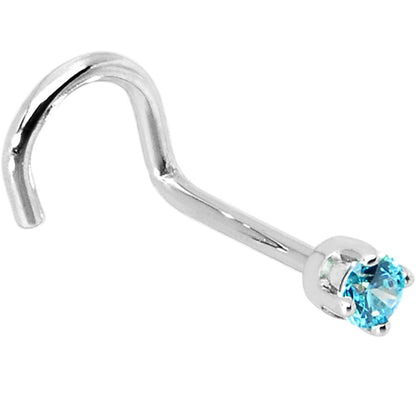 Solid 14K White Gold 2mm Mint Green Cubic Zirconia Nose Ring