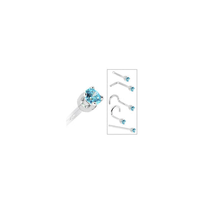 Solid 14K White Gold 2mm Mint Green Cubic Zirconia Nose Ring