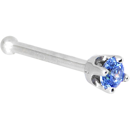 Solid 14K White Gold 2mm Arctic Blue Cubic Zirconia Nose Ring
