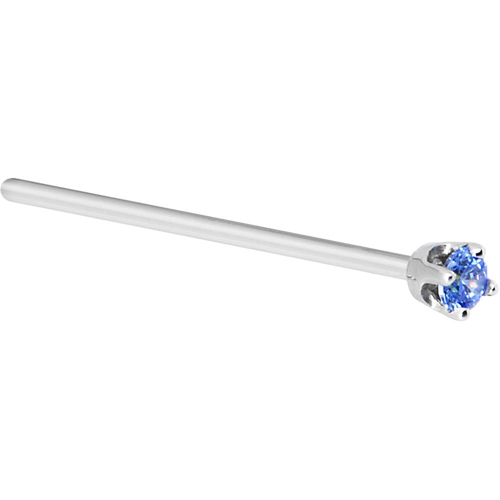 Solid 14K White Gold 2mm Arctic Blue Cubic Zirconia Nose Ring