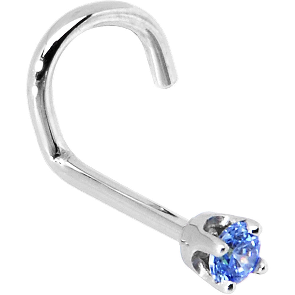 Solid 14K White Gold 2mm Arctic Blue Cubic Zirconia Nose Ring