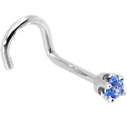 Solid 14K White Gold 2mm Arctic Blue Cubic Zirconia Nose Ring
