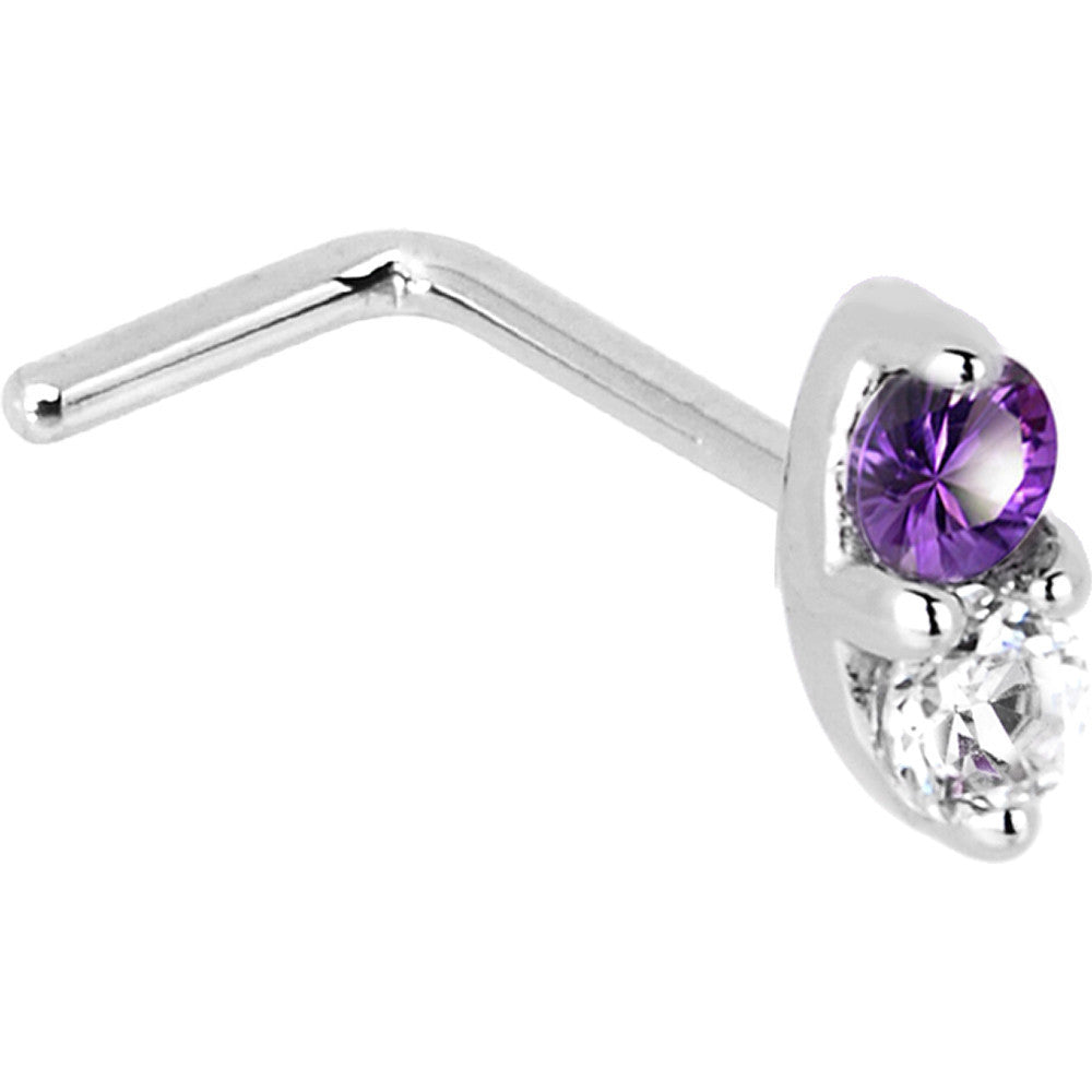 14k White Gold Amethyst 1.5mm CZ Marquise Nose Ring
