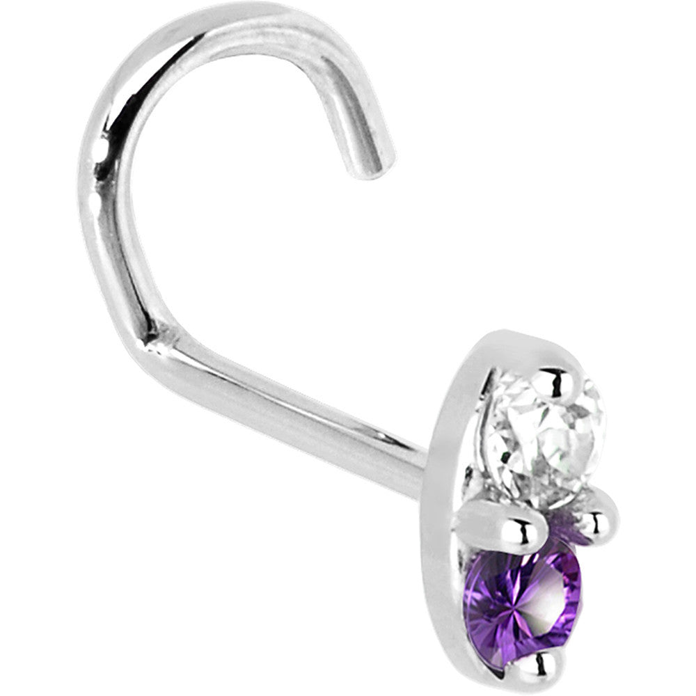 14k White Gold Amethyst 1.5mm CZ Marquise Nose Ring