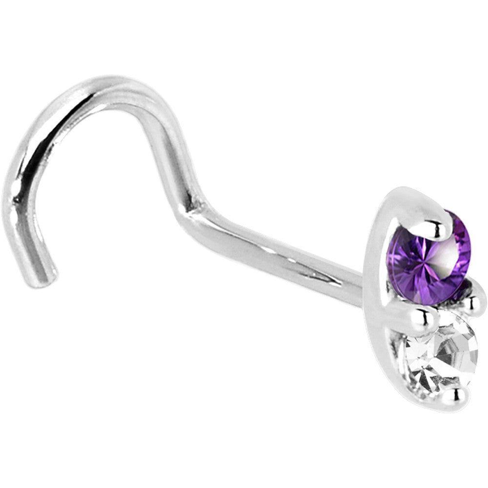 14k White Gold Amethyst 1.5mm CZ Marquise Nose Ring