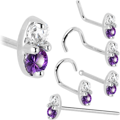 14k White Gold Amethyst 1.5mm CZ Marquise Nose Ring