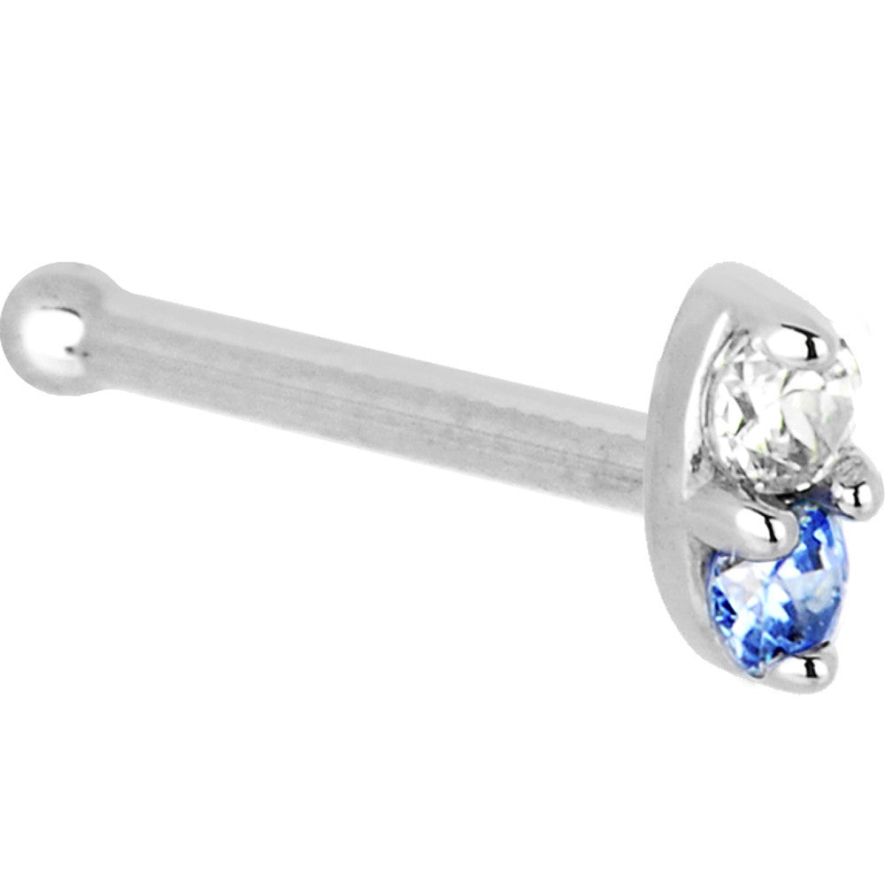 14k White Gold Arctic Blue 1.5mm CZ Marquise Nose Ring
