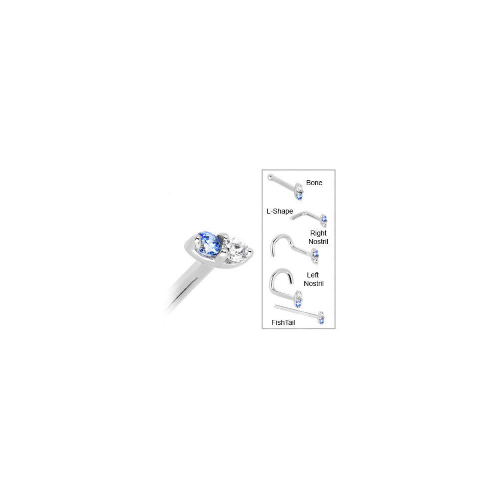 14k White Gold Arctic Blue 1.5mm CZ Marquise Nose Ring