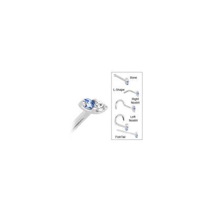 14k White Gold Arctic Blue 1.5mm CZ Marquise Nose Ring