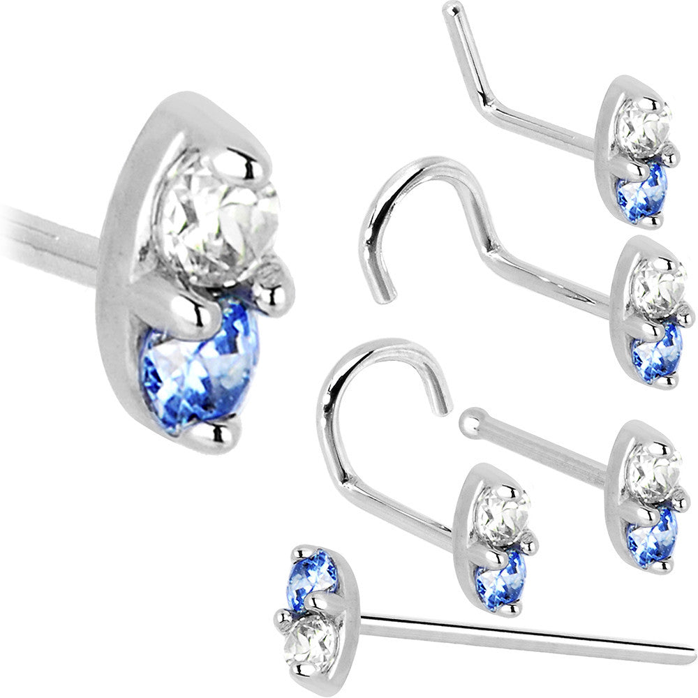 14k White Gold Arctic Blue 1.5mm CZ Marquise Nose Ring