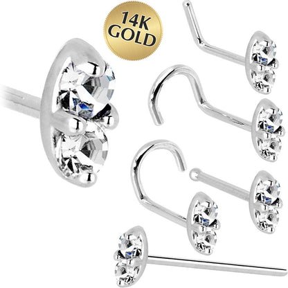 14k White Gold 1.5mm Genuine Diamond Marquise Nose Ring