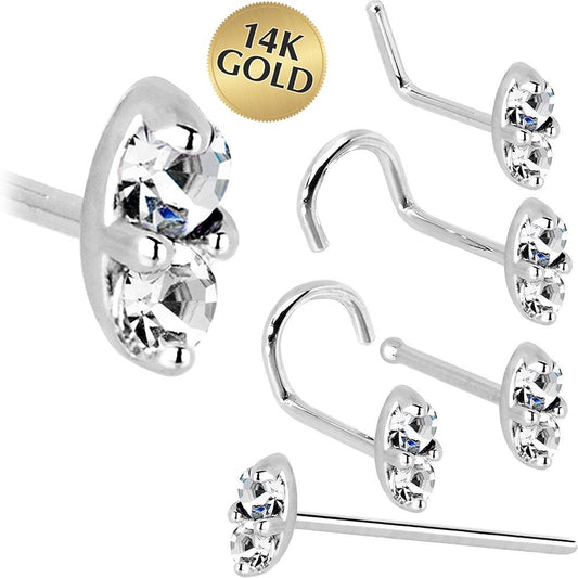 14k White Gold 1.5mm Genuine Diamond Marquise Nose Ring