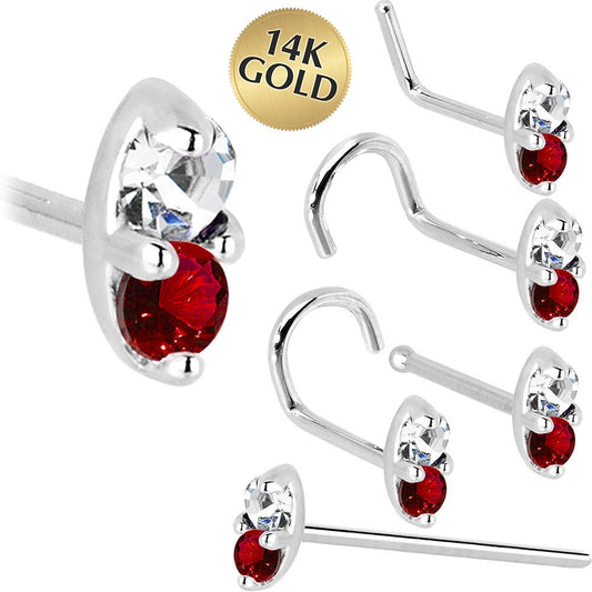 14k White Gold 1.5mm Genuine Ruby Diamond Marquise Nose Ring