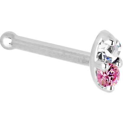 14k White Gold 1.5mm Genuine Pink Sapphire Diamond Marquise Nose Ring
