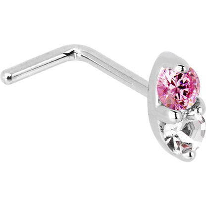 14k White Gold 1.5mm Genuine Pink Sapphire Diamond Marquise Nose Ring