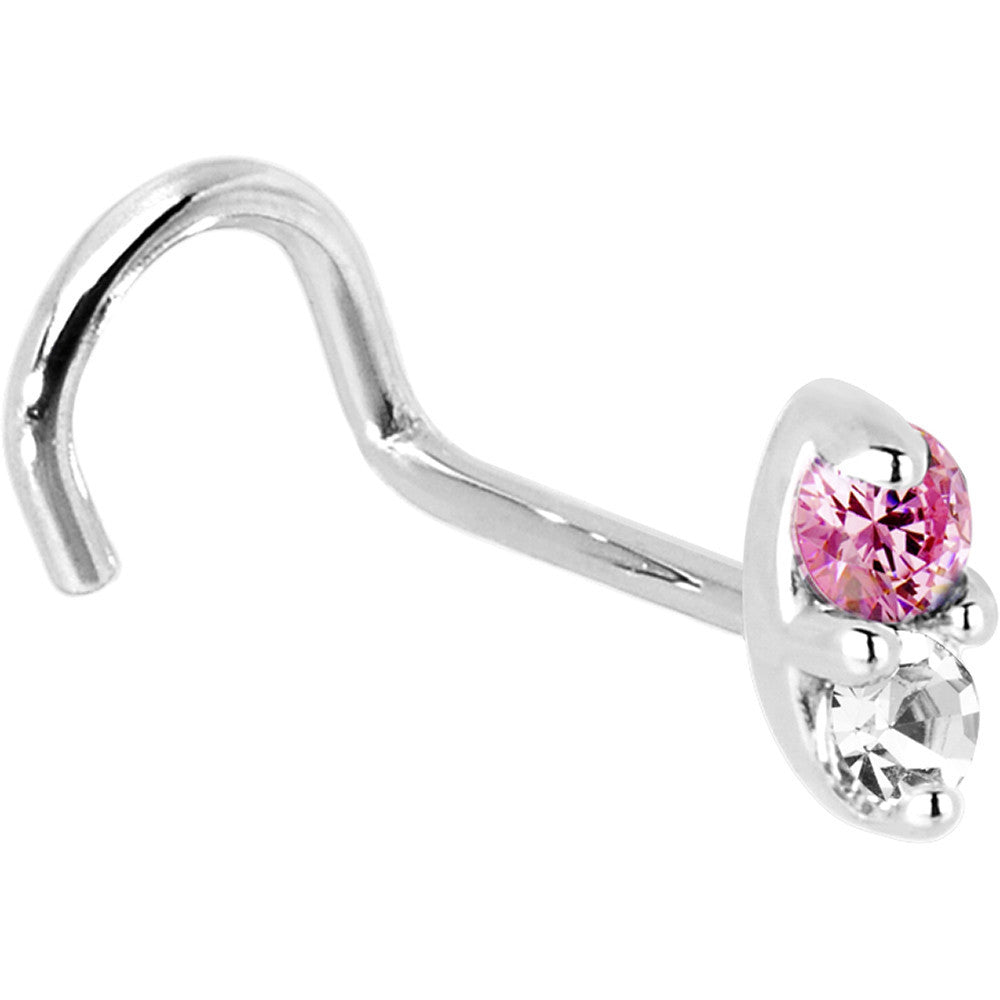 14k White Gold 1.5mm Genuine Pink Sapphire Diamond Marquise Nose Ring
