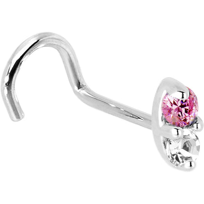 14k White Gold 1.5mm Genuine Pink Sapphire Diamond Marquise Nose Ring