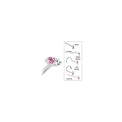 14k White Gold 1.5mm Genuine Pink Sapphire Diamond Marquise Nose Ring
