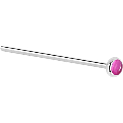Solid 14K White Gold 2mm Pink Tourmaline Nose Ring