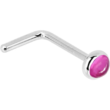 Solid 14K White Gold 2mm Pink Tourmaline Nose Ring