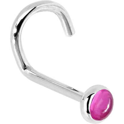 Solid 14K White Gold 2mm Pink Tourmaline Nose Ring