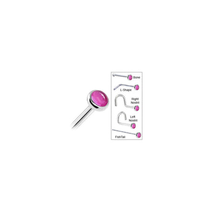Solid 14K White Gold 2mm Pink Tourmaline Nose Ring