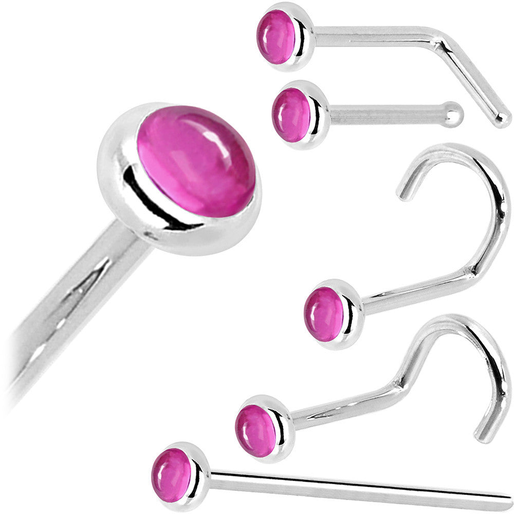 Solid 14K White Gold 2mm Pink Tourmaline Nose Ring