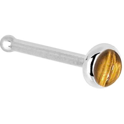 Solid 14K White Gold 2mm Tiger Eye Nose Ring