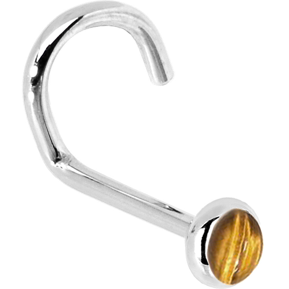 Solid 14K White Gold 2mm Tiger Eye Nose Ring