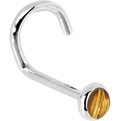 Solid 14K White Gold 2mm Tiger Eye Nose Ring