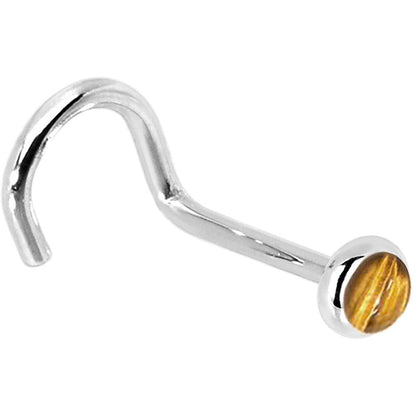 Solid 14K White Gold 2mm Tiger Eye Nose Ring