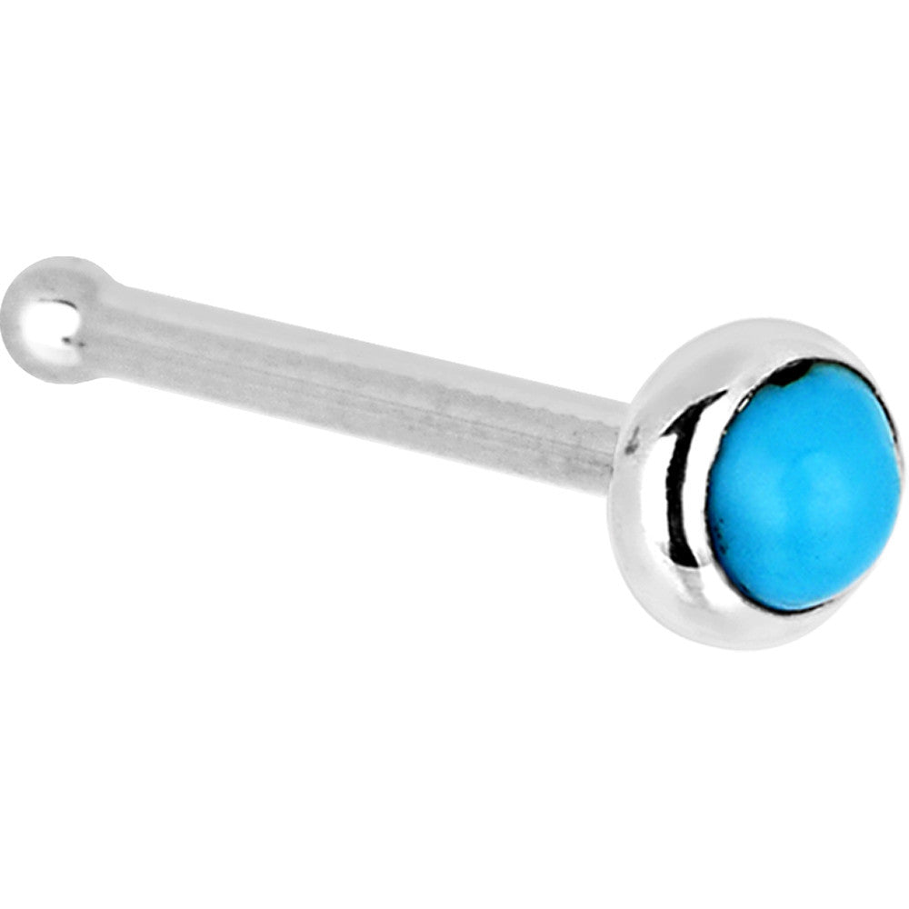 Solid 14K White Gold 2mm Turquoise Nose Ring
