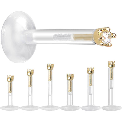 Solid 14K Yellow Gold 1.5mm CZ Bioplast Push in Labret Monroe